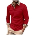 thumbnail image 1 of TSADFHJI Mens T-Shirts Long Sleeve Breathable Fashion Mens Athletic Long Sleeve Shirts Business Regular Fit Shirts Plaid Collared Tops with Button S Red, 1 of 5