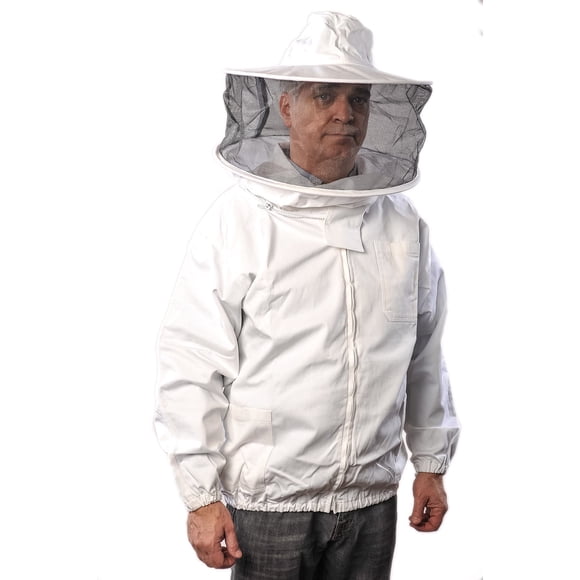 Fournitures d'Apiculture en Forêt – Veste en Coton Respirant Premium avec Voile Rond, Veste d'Apiculteur Professionnelle Fermetures Éclair en Laiton YKK - Grande