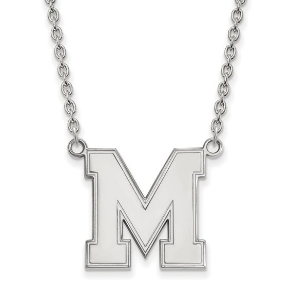 Solid 14k White Gold Official University of Memphis Large Pendant Necklace Charm Chain - with Secure Lobster Lock Clasp 18" (Width = 19mm )