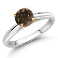 thumbnail image 2 of Gem Stone King 925 Sterling Silver with 10K Yellow Gold Brown Smoky Quartz Solitaire Engagement Ring for Women (0.80 Cttw, Gemstone Birthstone, Round 6MM, Available in Size 5, 6, 7, 8, 9), 2 of 4