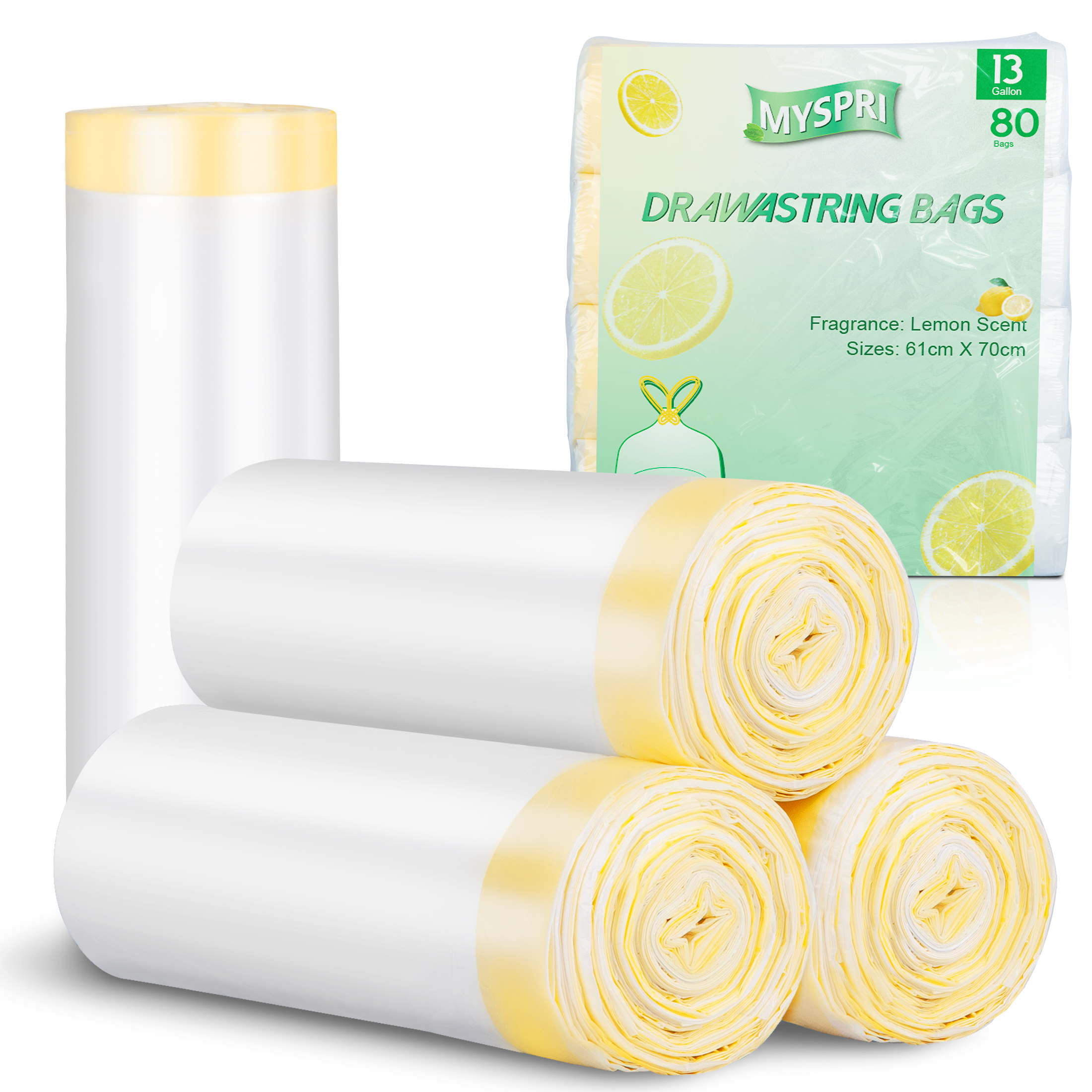 MYSPRI 13 Gallon Trash Bags, Lemon Scent, 80 Count photo 2