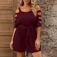 thumbnail image 2 of Jumpsuits for Women Casual Summer Rompers Fashion Solid-Color Plus Size Bare Shoulder Laces Pocket Short Jumpsuit, 2 of 7