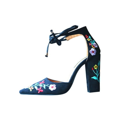 

Wmkox8yii Women s Ethnic Suede Embroidered Ankle Strap High Heel Chunky Sandals