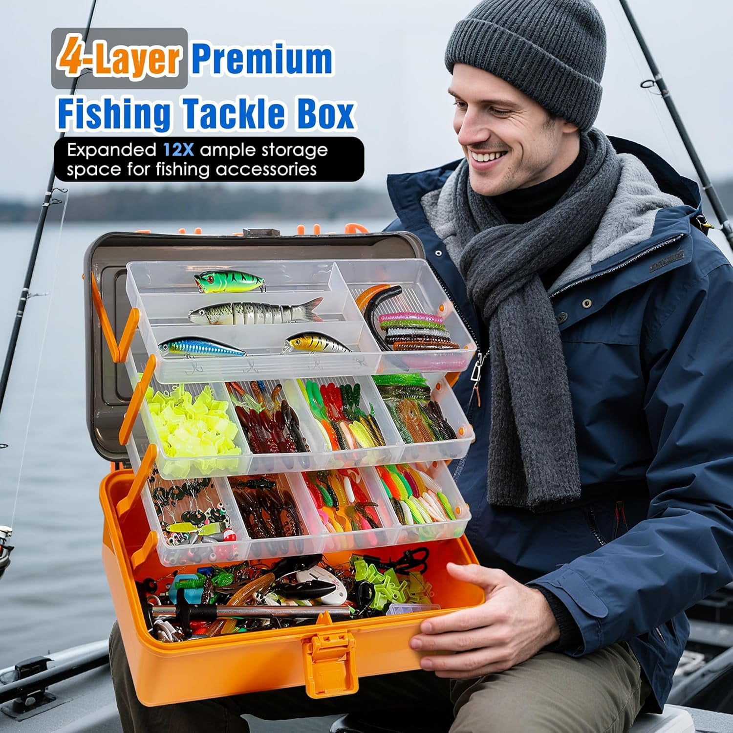 560PCS Fishing Lures Kit with Large 4-Layer Tackle Box, Complete Freshwater Bass Fishing Gear Set with Pliers, Hooks, Crankbait, Sinkers, Jigs, Weights & More Accessories, Gift for Men