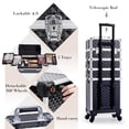 thumbnail image 5 of 4 in 1 Rolling Makeup Train Case Large Cosmetic Beauty Storage Trolley Luggage with Key Wheels Salon Barber Case, Black, 5 of 7