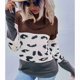thumbnail image 2 of Suéter de mujer Estampado de leopardo Color de contraste Cuello alto Mangas de hombro caído Suéter Marrón S, 2 of 7