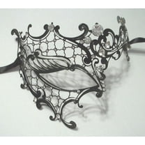 Black Phantom Laser Cut Venetian Half Mask Masquerade Metal Filigree Halloween