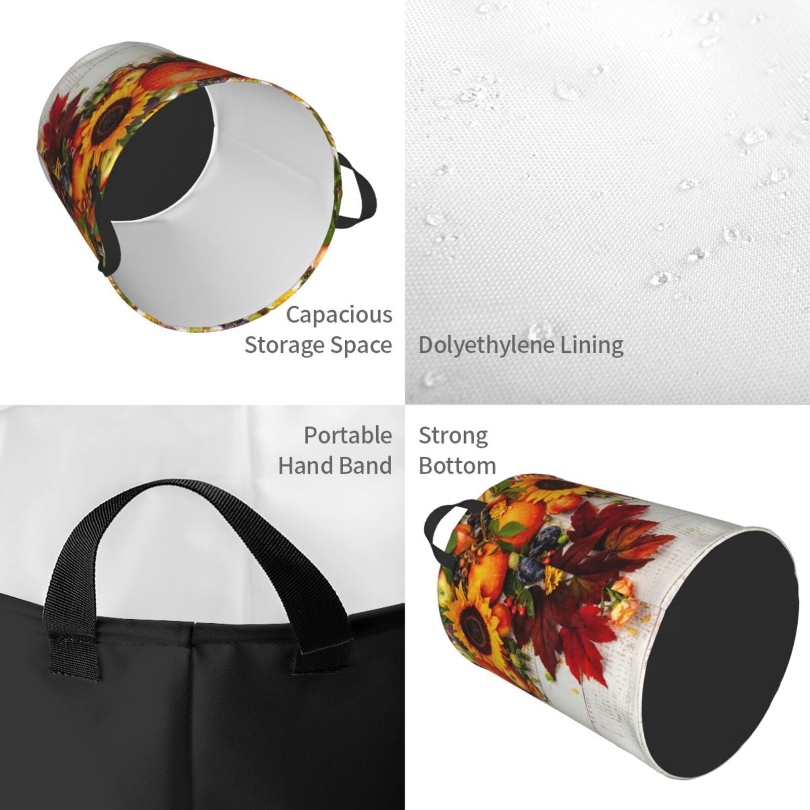 Large Laundry Basket with Handles - Thanksgiving Autumn Pumpkins Fall Leaves Kids Baby Dirty Clothes Laundry Hamper for Bedroom Aesthetic