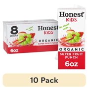 (10 pack) Honest Kids Super Fruit Punch Organic Juice Drink Cartons, 6 fl oz, 8 Pack