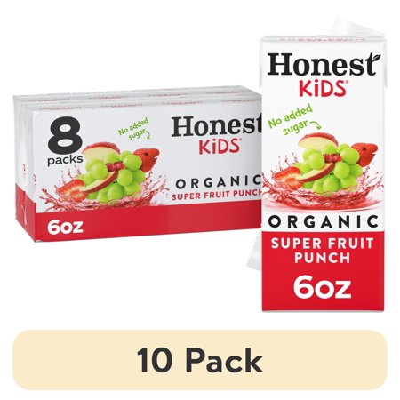 (10 pack) Honest Kids Super Fruit Punch Organic Juice Drink Cartons, 6 fl oz, 8 Pack