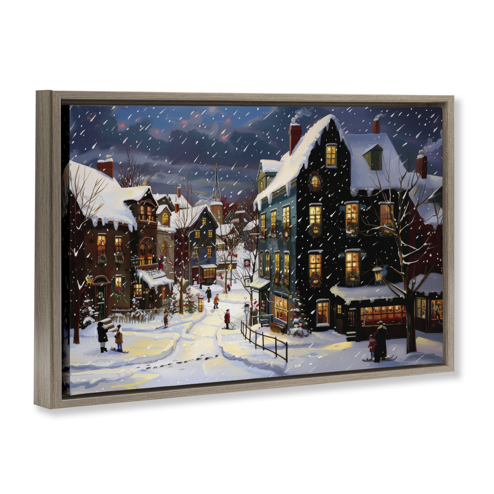 Stupell Industries Frozen Urban Charm Town & City Painting Brown Floater Framed Canvas Art Prints Wall Art, 31 x 21