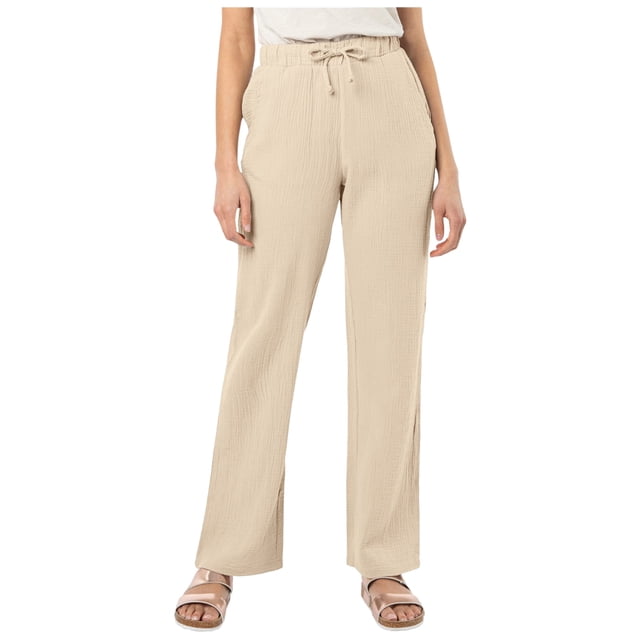 AherBiu Womens Pants High Waisted Straight Leg Drawstring Lightweight Solid Color Pants with Pockets Casual Beach Trousers