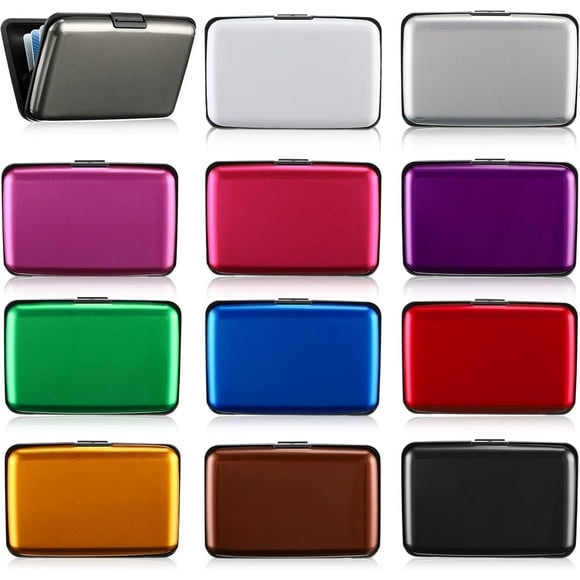 12 Pcs RFID Blocking Credit Cards Holder Mini Slim Aluminum Wallet Metal Business Card Case Credit wallet Protector ID Hard Case for Women Men, Multicolor