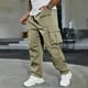 thumbnail image 4 of Pantalones largos para hombre, primavera y verano, color liso, bolsillos, color liso, cordón ajustable, ropa de trabajo, pantalones deportivos e informales, pantalones de poliéster para hombre., 4 of 9