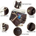 thumbnail image 4 of Cartera de cadena para hombres con bloqueo de cuero genuino con cremallera plegable con ventana de identificación y bolsillo para monedas (café), 4 of 5