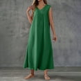 thumbnail image 4 of Kukoosong Women's Spring Summer Sundress Sleeveless V-Neck Tea-Length with Side Slit Casual Solid Color Dresses, 4 of 7