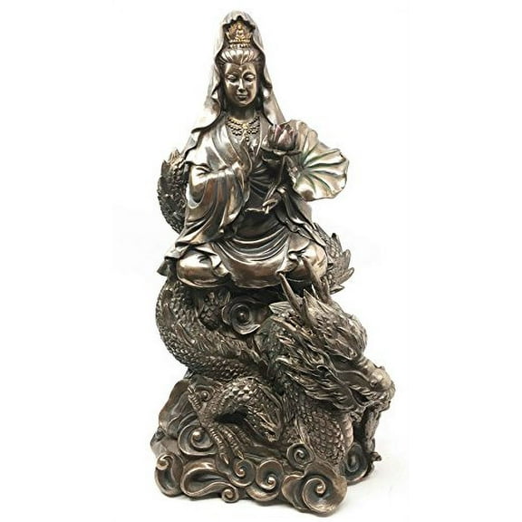 Avalokiteśvara Buddha Kwan Yin Kuan Yin Compassion of All Buddhas Riding On Dragon Figurine Guan Yin
