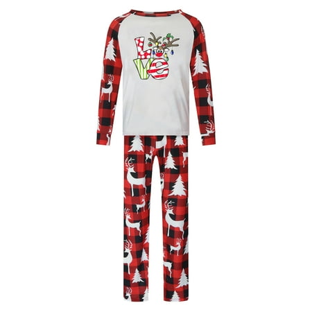 

TMOYZQ Matching Christmas Pajamas for Family Parent-child Reindeer Printed Round Neck Long Sleeve Tee Tops with Plaid Pants Soft Loungewear Set Two Piece Sleepwear Outfits