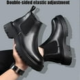thumbnail image 6 of Men's Genuine Leather Slip On Chunky Platform Chelsea Boots Luxury Round Toe Lug Sole Work Dress Boots Casual Non Slip Ankle Boots, 6 of 6
