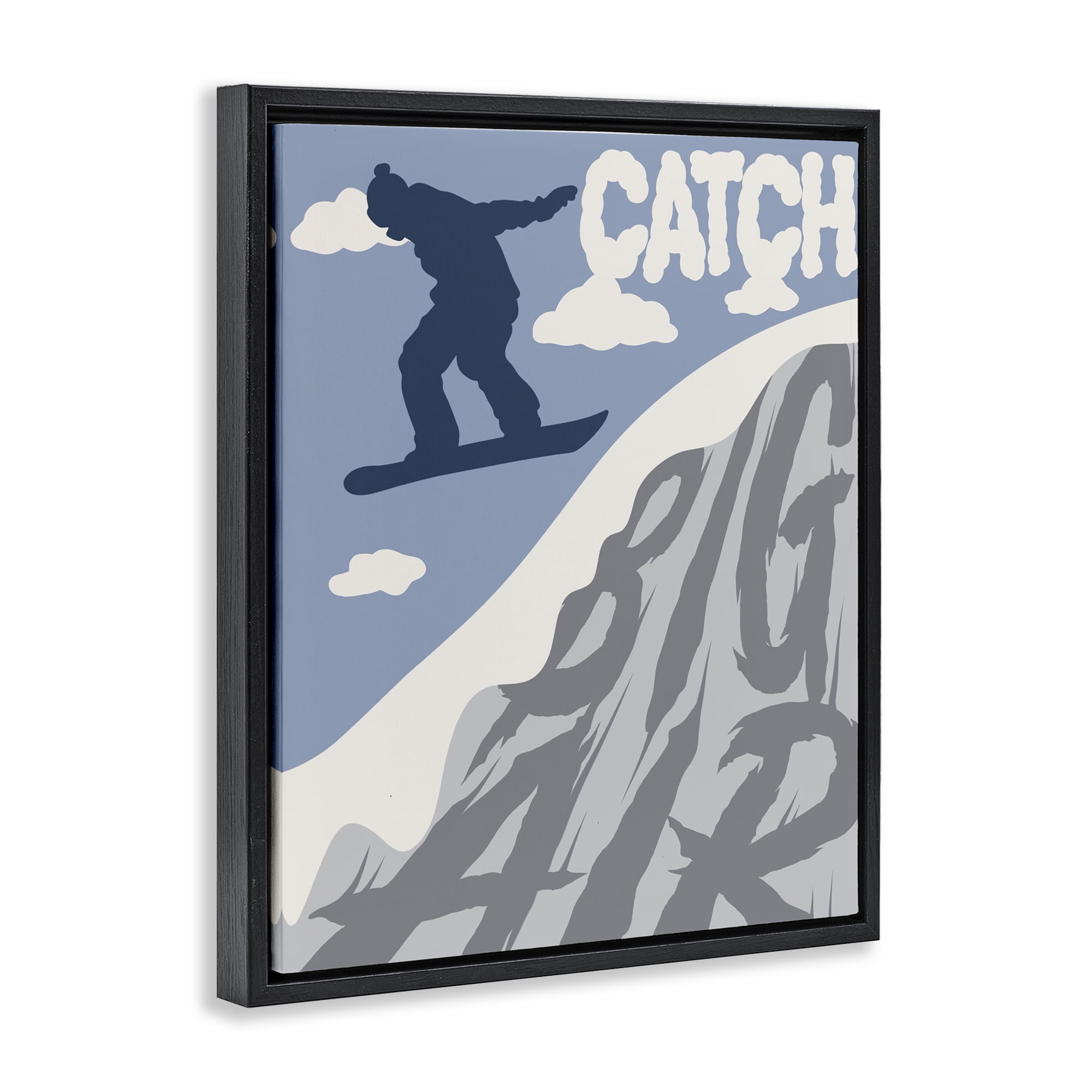 Catch Big Air Snowboard Black Framed Floater Canvas Wall Art, design by Marcus Prime