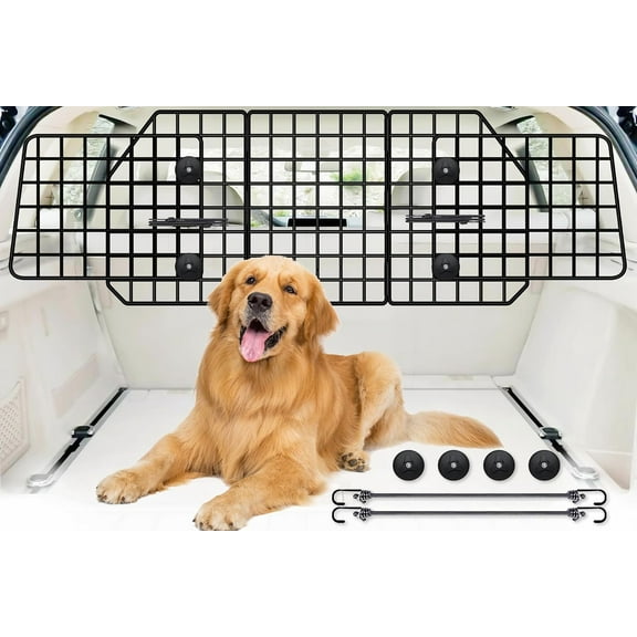 Adjustable Dog Car Barrier for SUVs,Vehicles, Trucks, Upgraded Universal-Fit Pet Divider Gate Large Pet Barrier for Cargo Area 36.6" to 60.6" Width Black