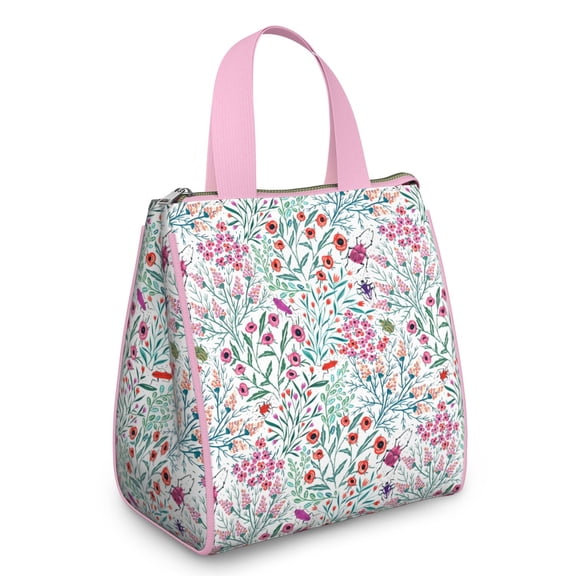 Pioneer Flower Floral Print Pattern Insulated Lunch Bag for Women & Adults,Large Portable Soft Cooler Lunch Bag,Thermal Food Storage Tote with Pearl Cotton,8.66L,8.75x5.75x9.5 Inch