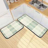Kitchen Rug Set 2 Pieces Non Slip Kitchen Mat for Kitchen Home Floor Sink 47"x19" 27"x19" Light Green Plaid
