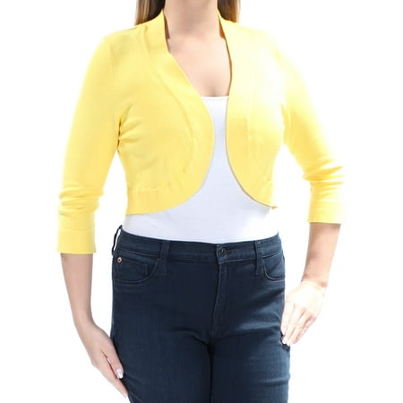 - JESSICA HOWARD Womens Yellow 3/4 Sleeve Open Cardigan Wear To Work Sweater Size: L