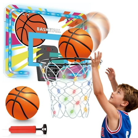 UUSUOO Basketball Hoop Indoor for Kids,Basketball Hoop with Led Light,Electronic Scoreboard & Ball,Basketball Toys for Kids,Christmas Birthday Gift for Boys Girls Age 5 6 7 8  