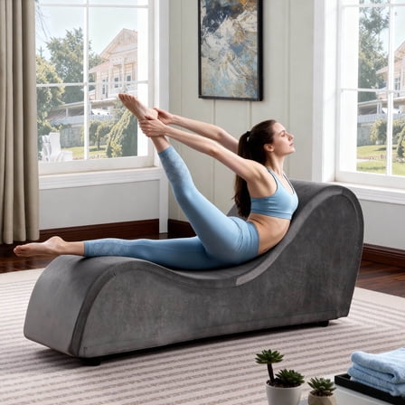 Yoga Chaise Lounge Chair, Ergonomic Design for Adults, Padded Sponge with Washable, Yoga Chair with Non-Slip Bottom for Bedroom, Living Room, Indoor & Outdoor Yoga Furniture, Gray