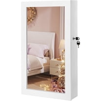 Lockable Jewelry Cabinet Armoire with Mirror, Wall-Mounted Space Saving Jewelry Storage Organizer, White UJJC51WT