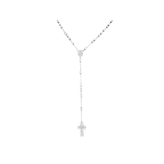 Rachel Koen Cross Rosary Lariat Necklace 14K White Gold 24 Inches