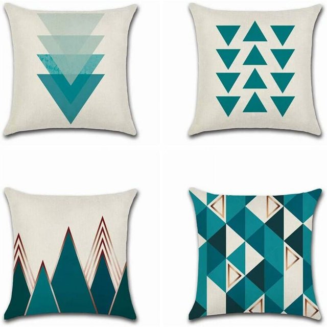 Fundas de cojín TUNC 4 Piezas 45 x 45 cm Decorativa Cuadrada patrón geométrico azul