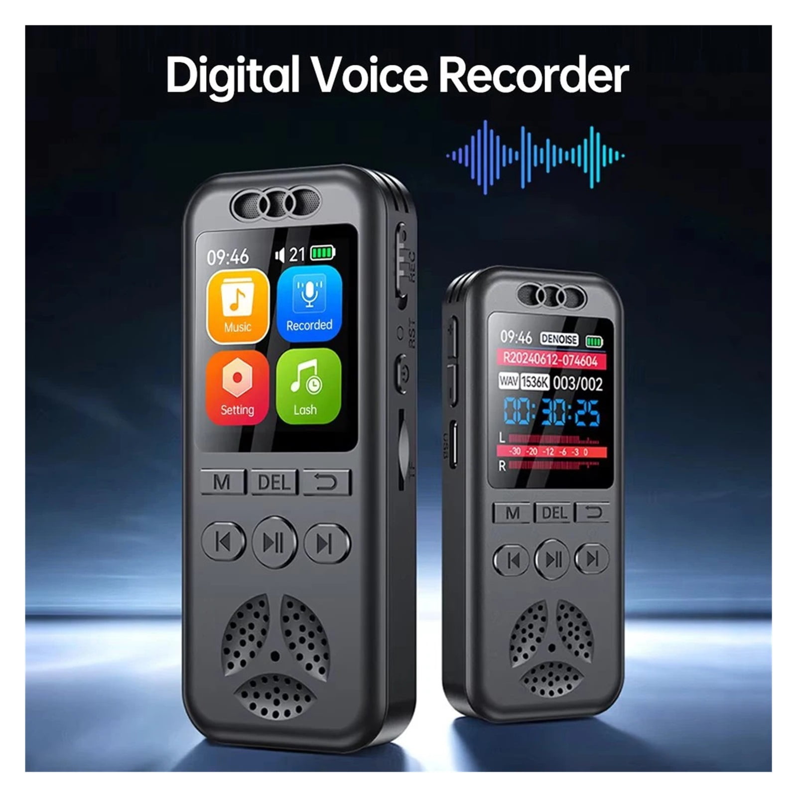 Digital Voice Recorder Voice Activated Recording Noise Reduction with MP3 Music Player WAV Sound