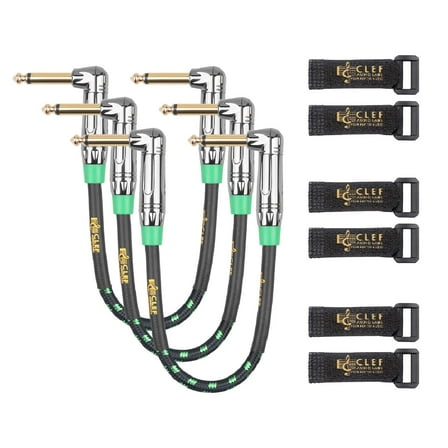 Clef Audio Labs Guitar Patch Cable 6.35mm TS to 6.35mm TS Shell/Green Braided -6IN -3PK