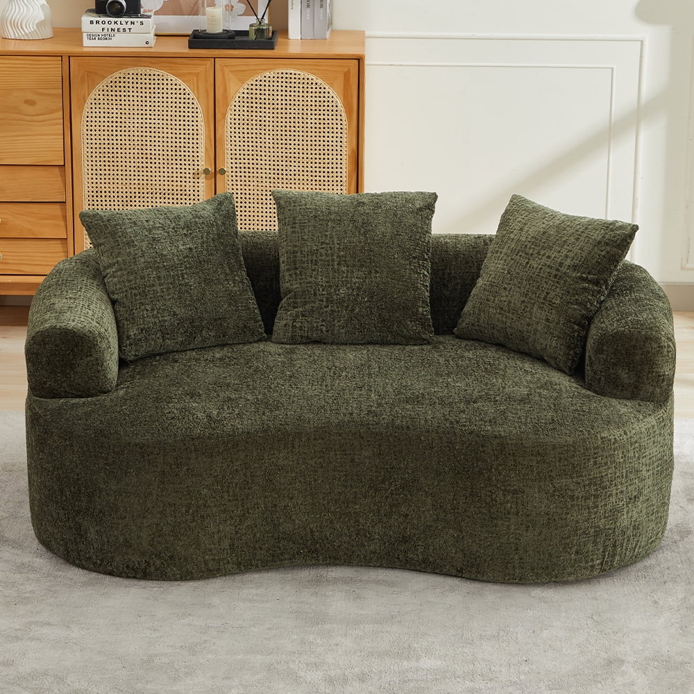 Curved Loveseat, Small Chenille Sofa with 3 Pillows, Deep Seat Couch for Apartment, Living Room, No Assembly Needed