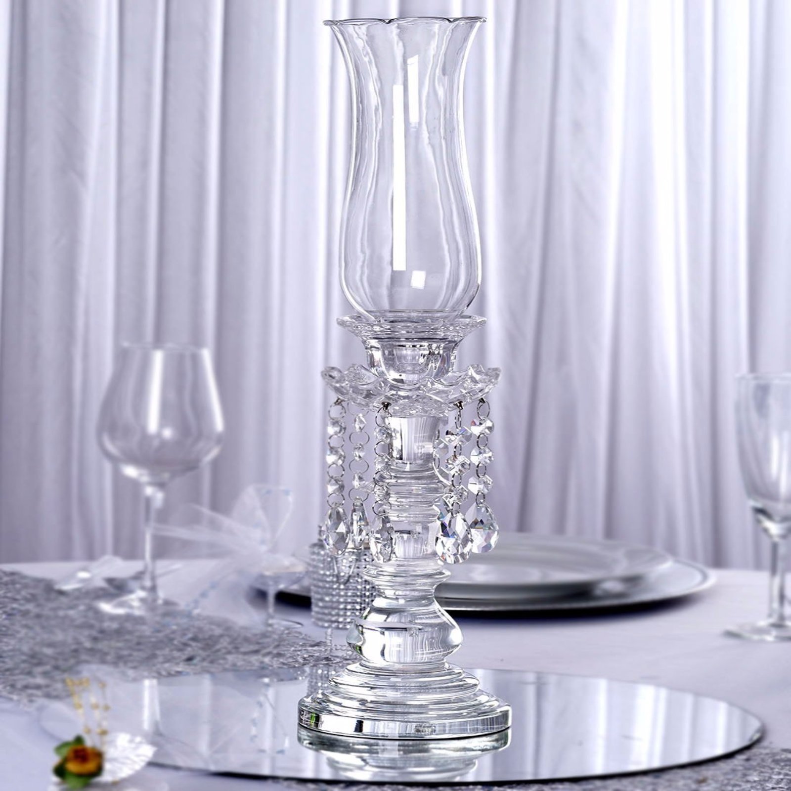 20" Tall PREMIUM Hurricane Taper Crystal Glass Candle Holder