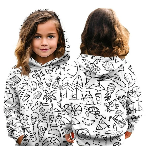 Xyxonk Kids Coloring Hoodies Princess Painting Sweatshirts for Boy and Girl Color-In and Wash Out T-Shirts Long Sleeve Pullover Size 13-14Y Champagne 160