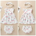 thumbnail image 4 of Summer Casual Baby Girls Strawberry Pattern Flare Sleeve Dress With PP Pants Headband Sundress Set White 80, 4 of 6