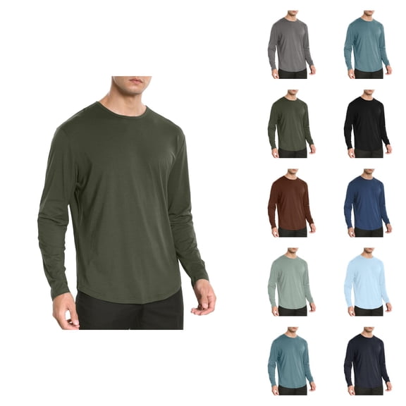 Basic Long Sleeve Shirts for Men Spring Fall Soft Lightweight Crewneck Relaxed Fit Plain Undershirts