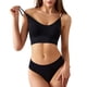 thumbnail image 1 of Conjunto de lencería sin costuras de 2 piezas con cuello en V para mujer: sujetador sin relleno y tanga, poliéster, color liso, estilo sexy/casual, adecuado para primavera/verano, 1 of 4