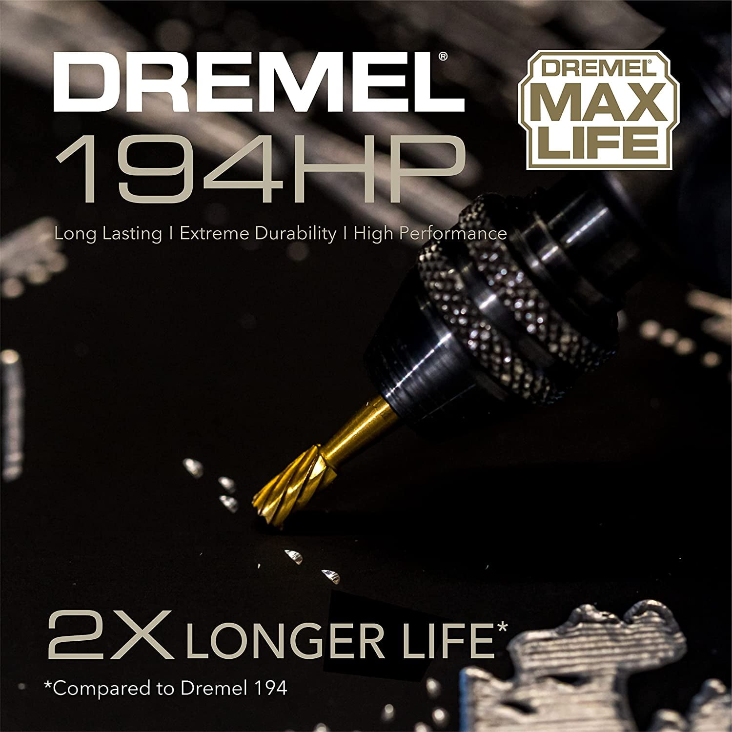 Dremel Max Life 194HP 1/8" High‑Speed Titanium Coated Carving Bit, Rotary Tool Accessory for Wood, Metal, PlastIc, 2‑Pack