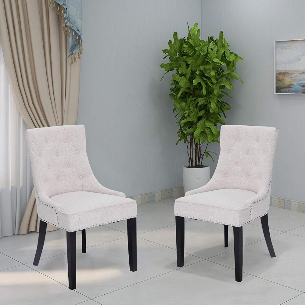 Vanity Art Tufted Upholstery Fabric Dining Chairs Solid Wood Accent