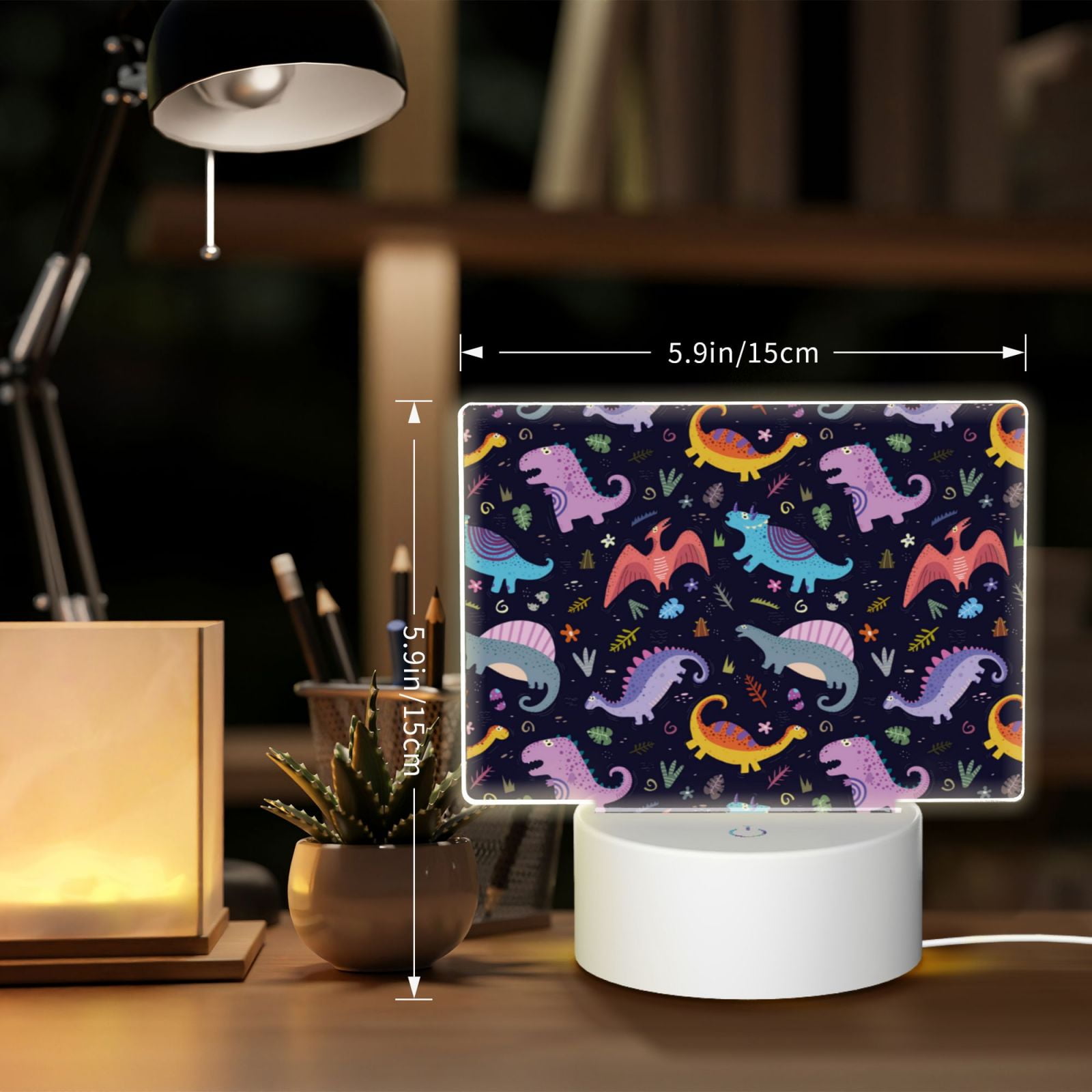 Kdxio Cartoon Dinosaur Rectangular Acrylic Night Light Acrylic Sleep Night Light Friend Gifts for Birthday Gifts for Women Teens Boys Girls