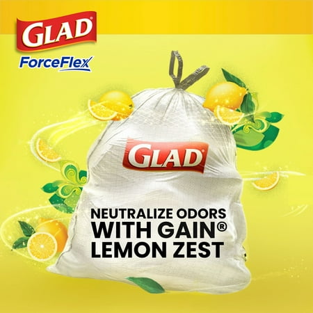 Glad ForceFlex Tall Kitchen Drawstring Trash Bags, 13 Gallon, Gain Lemon Zest, 40 Count