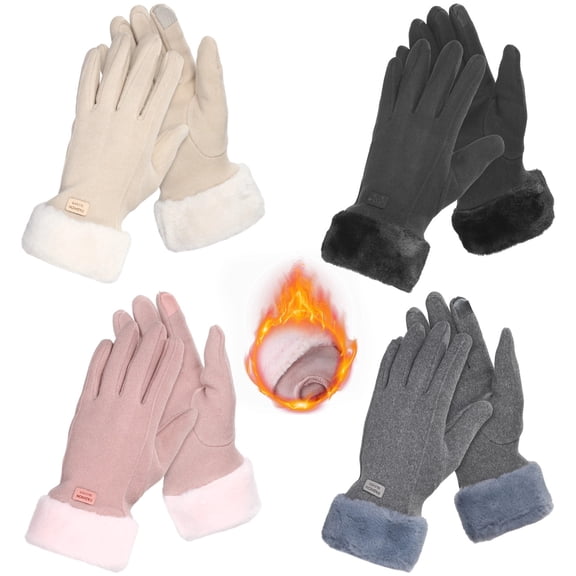 4 Pairs Winter Gloves for Women, Brushed Fleece​ Gloves, 9.8 x 3.5 in, Non-Slip Grip, Touch Screen, Warm Thermal Gloves with Soft Plush Cuff for Driving, Cycling, and Outdoor Activities