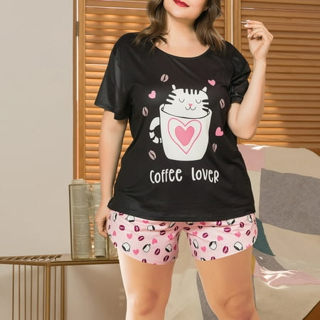 

XIAOFFENN Women s Plus Size 2 Piece Home Service Suit Cute Animal Print Pajamas