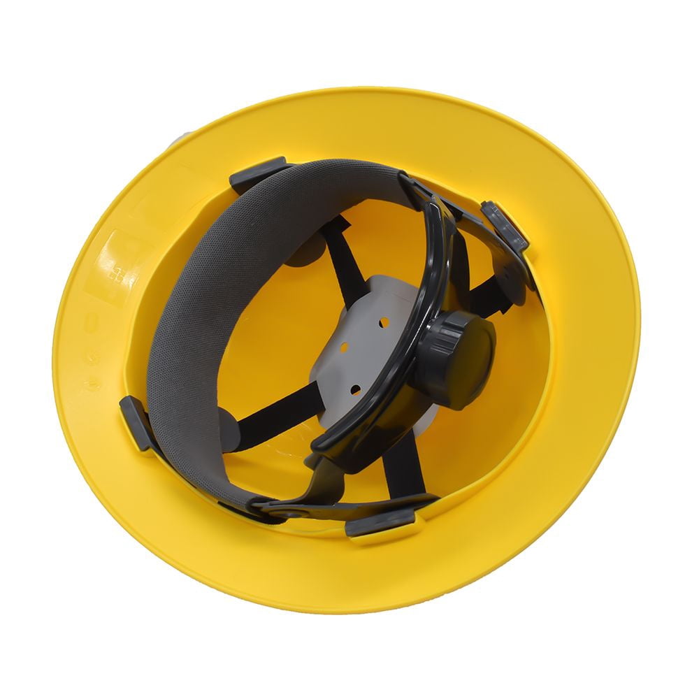 Interstate Safety 40408 Snap Lock 4 Point Ratchet Suspension Full Brim Hard Hat / Safety Helmet - 6-1/2 Inch to 8 Inch Heads - Yellow Color