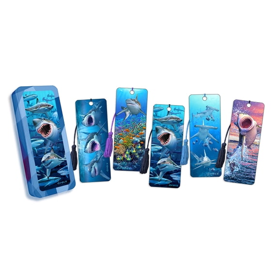 Royce Bookmark Collection - SHARKS - 5 Bookmarks with a collector tin