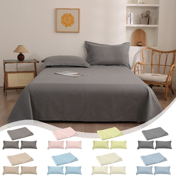 Bed Sheets Queen Size 71x91in 3 Piece Bedding Set with 2 Pillowcases Soft Polyester Sheet Set Solid Color Wrinkle Free Easy Care by PALIFEUR